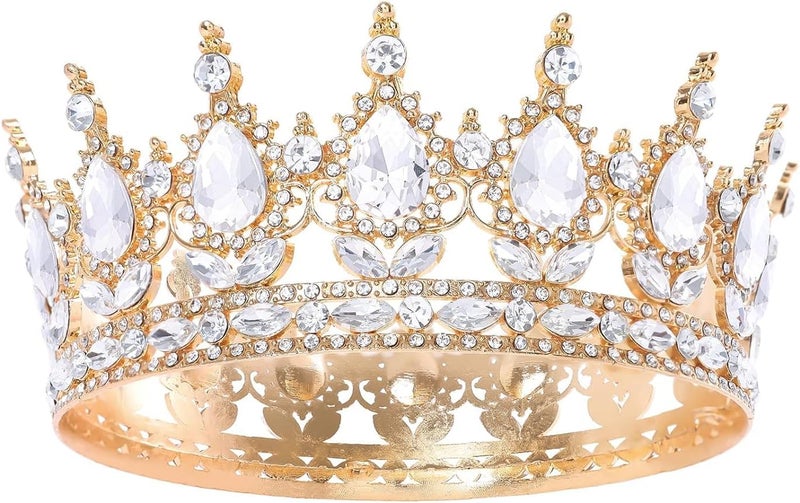 MAKINGTEC Queen Crown for Women, Gold Crystal Tiara for Girl Rhinestone Wedding Headband for Bride Hair Accessories for Costume Birthday Party Prom Gifts - Image 2