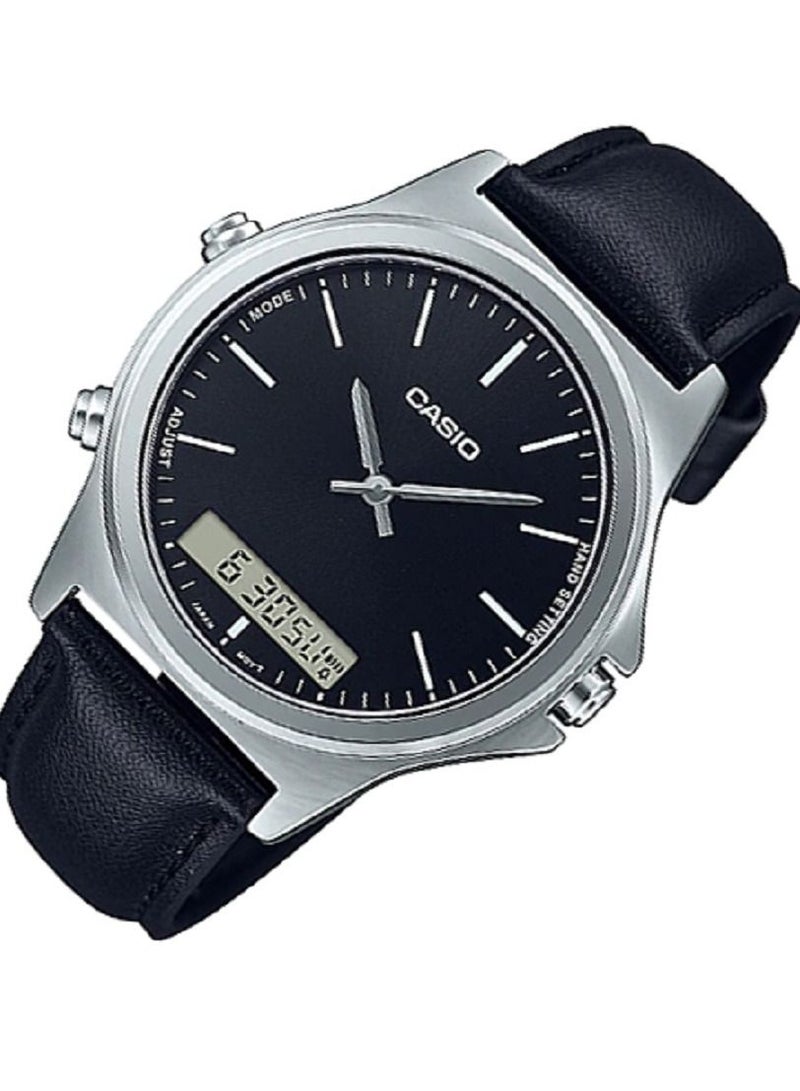 كاسيو ساعة رجالية انالوج-رقمية بمينا اسود وبسوار جلدي MTP-VC01L-1EUD - Image 2