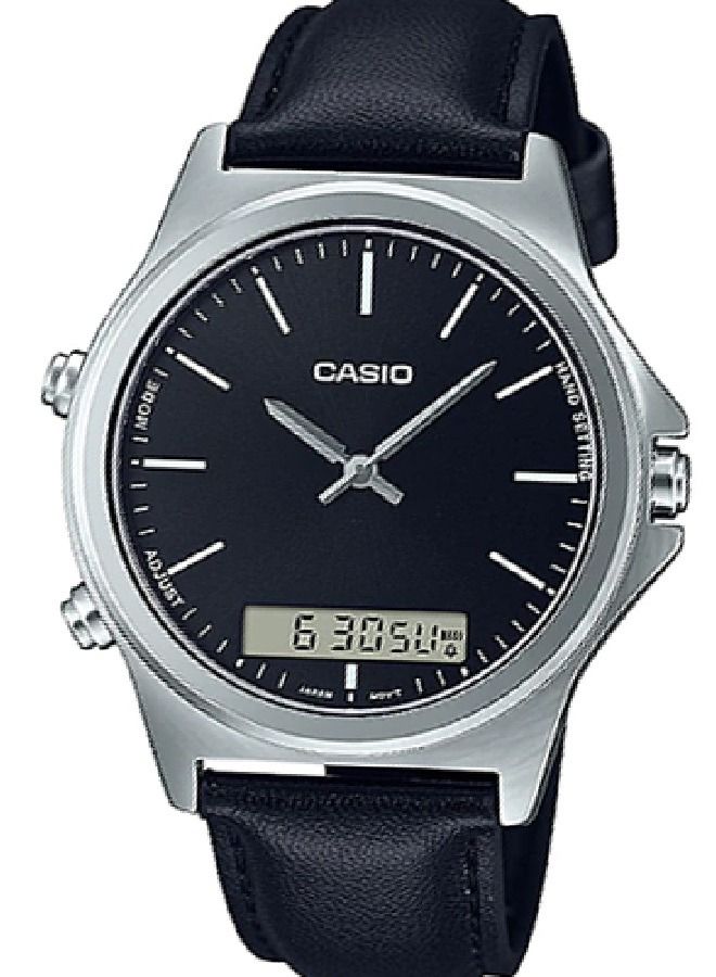 كاسيو ساعة رجالية انالوج-رقمية بمينا اسود وبسوار جلدي MTP-VC01L-1EUD - Image 1