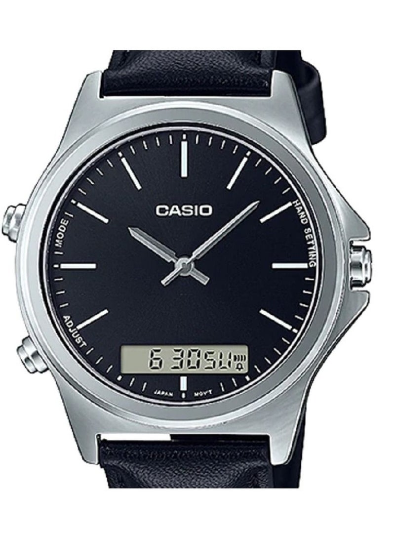 كاسيو ساعة رجالية انالوج-رقمية بمينا اسود وبسوار جلدي MTP-VC01L-1EUD - Image 3