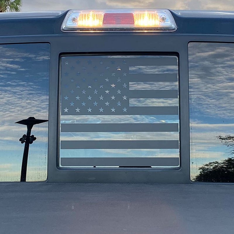 Zxiaochun Rear Middle Window American Flag Decal for Ford F150 F250 F350 2004-2011 2012 2013 2014 Back Center Sliding Window Glass USA Flag Vinyl Sticker Exterior Accessories(Matte Black) - Image 2