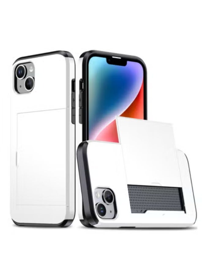 GULFLINK iPhone 15 Case with Card Holder Heavy Duty Protective Dual Layer Shockproof Hidden Card Slot Wallet Case White - Image 1