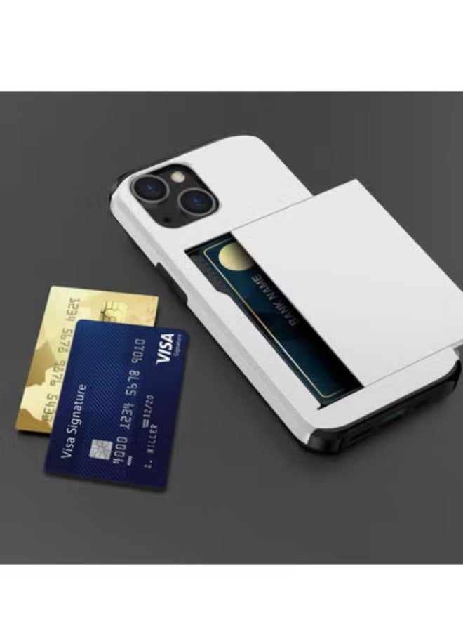 GULFLINK iPhone 15 Case with Card Holder Heavy Duty Protective Dual Layer Shockproof Hidden Card Slot Wallet Case White - Image 2