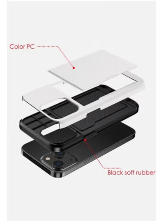 GULFLINK iPhone 15 Case with Card Holder Heavy Duty Protective Dual Layer Shockproof Hidden Card Slot Wallet Case White - Image 4
