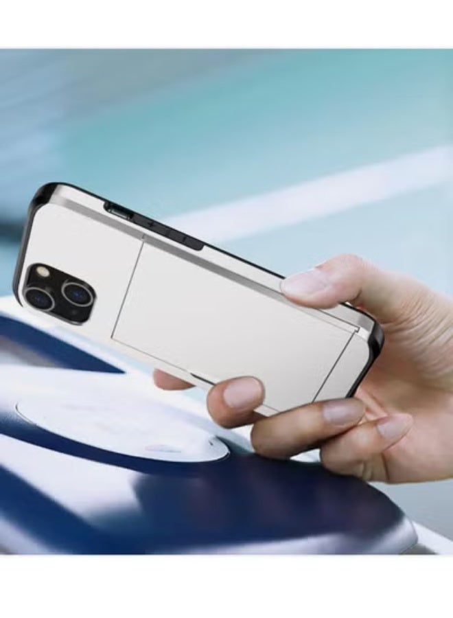 GULFLINK iPhone 15 Case with Card Holder Heavy Duty Protective Dual Layer Shockproof Hidden Card Slot Wallet Case White - Image 5