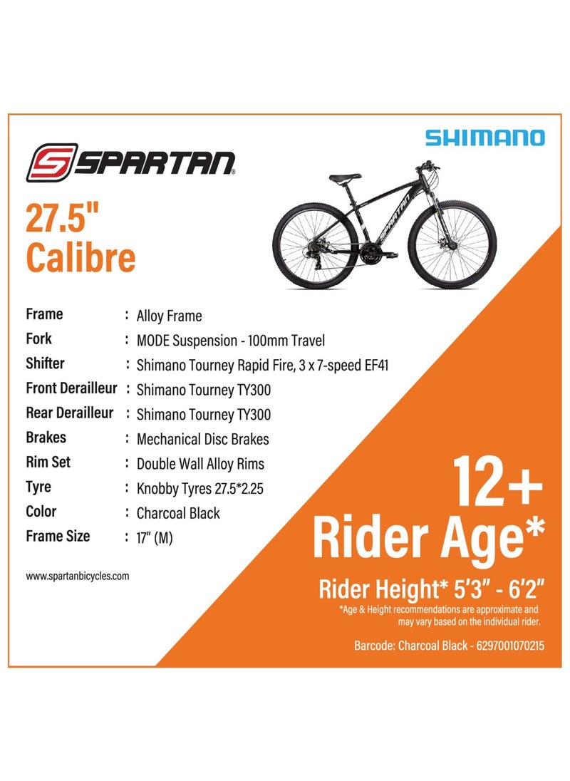 Spartan - Calibre Hardtail Mountain Bicycle Lightweight Alloy Frame & Rims Gear Disc Brakes Front Suspension Bike And Shimano Shifters Black Size 29 Inches- Black - Image 1