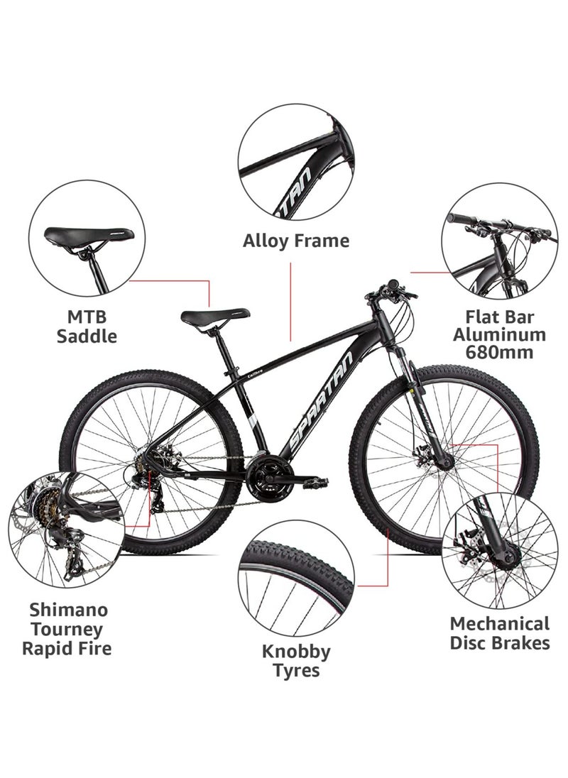 Spartan - Calibre Hardtail Mountain Bicycle Lightweight Alloy Frame & Rims Gear Disc Brakes Front Suspension Bike And Shimano Shifters Black Size 29 Inches- Black - Image 1