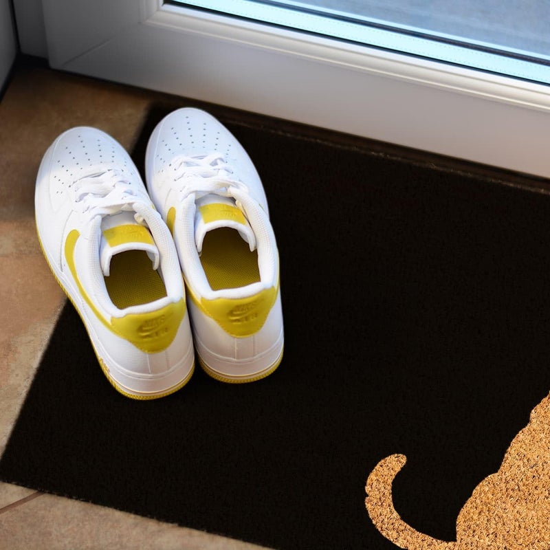 CKB Ltd Two Sitting Cats Front and Back Printed Non Slip Coir Doormat Indoor Outdoor Door Mat (Black/Bright White) - Image 3