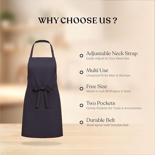 CRASOME Apron for Kitchen | Unisex Cooking Apron with 2 Pockets and Adjustable Straps | Apron for Chef, Hotel, Cafe, Restaurant, Gardening, Workshop (Grey Pack of 2) - Image 2