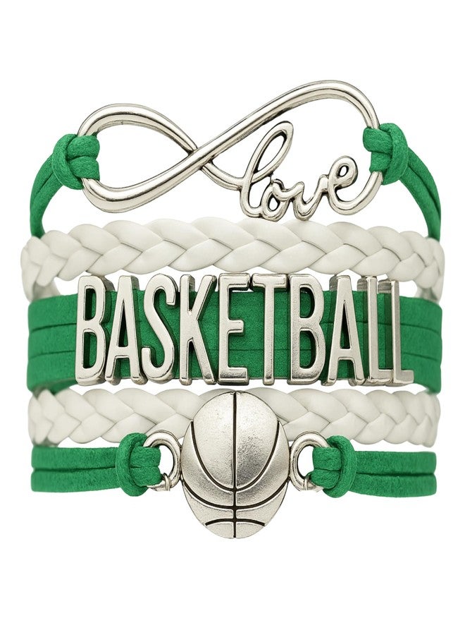 Infinity Collection - Adjustable Basketball & Infinity Charm Bracelet (Green & White) - Gift for Coach, Team and Players - Fits Small to Large Wrists - Image 1