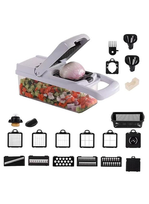 22 Piece Vegetable Chopper - Spiral Slicer - Onion Chopper with Container - Professional Food Chopper - Black Slicer - 7 Blades, Vegetable Chopper