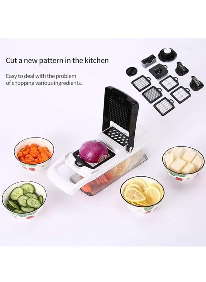 22 Piece Vegetable Chopper - Spiral Slicer - Onion Chopper with Container - Professional Food Chopper - Black Slicer - 7 Blades, Vegetable Chopper