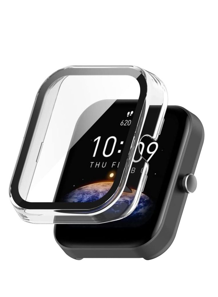 Protective Case Compatible For Amazfit Bip3/Bip3 Pro PC+Toughened Film Fully Enclosed Protective Watch Case (Transparent) - Image 1