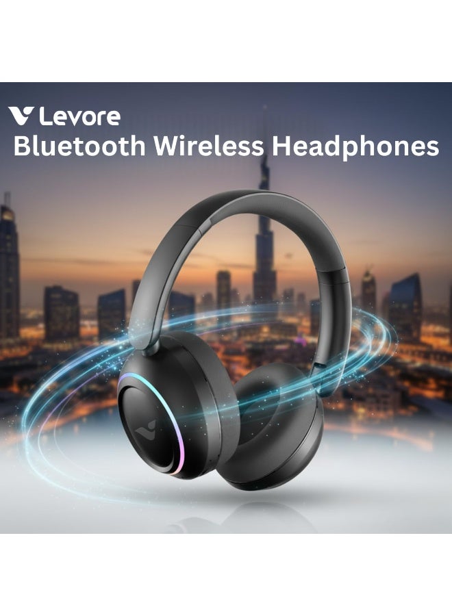 سماعات رأس لاسلكية بلوتوث فوق الأذن Levore LHB62-BK مع إلغاء الضوضاء النشط، صوت جهير عميق، 40 ساعة تشغيل، ميكروفون مدمج - أسود - Image 4