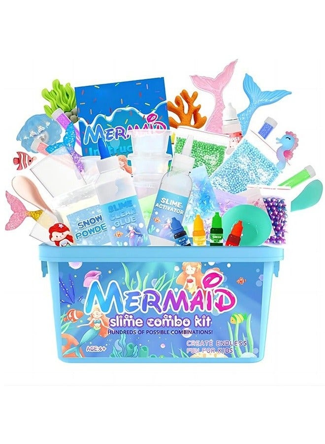 Mermaid DIY Slime Kit for Kids-Non-Sticky,Soft & Scented to Make Cloud Slime, Foam Slime, Butter Slime, Mermaid Slime & Candy Slime with Charms – Stress Relief Party Favors & Great Gift Idea - Image 1
