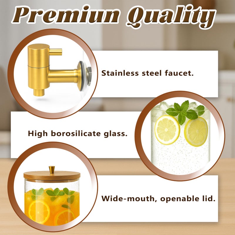 VERSSURE 2PCS Drink Dispenser, 1.5 Gallon Each Glass Beverage Dispenser with Wood Stand and Stainless Steel Faucet Ideal for Juice, Lemonade, and Tea,Large Drink Dispenser for Parties and Home Use - Image 4