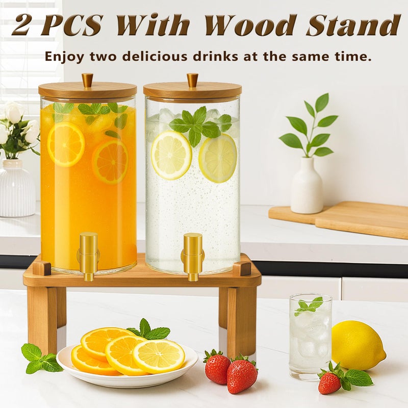 VERSSURE 2PCS Drink Dispenser, 1.5 Gallon Each Glass Beverage Dispenser with Wood Stand and Stainless Steel Faucet Ideal for Juice, Lemonade, and Tea,Large Drink Dispenser for Parties and Home Use - Image 2