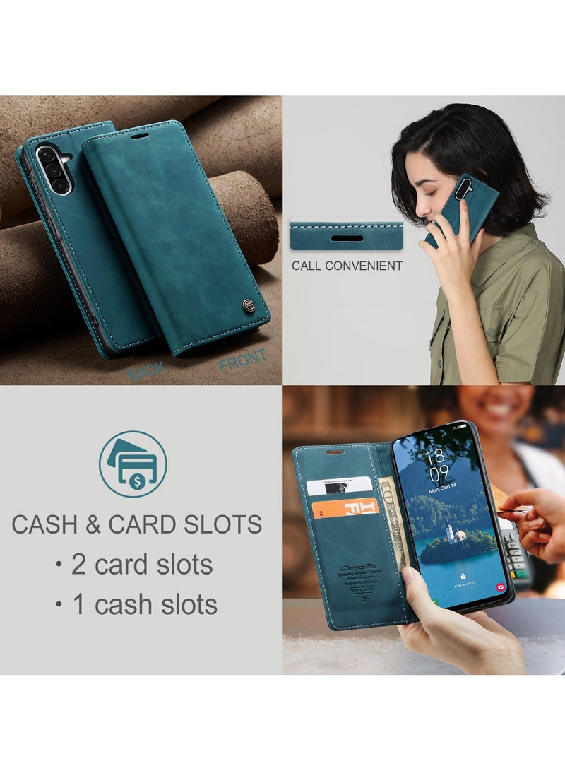 CaseMe Phone Case Luxury PU Leather Design 013 Flip Cover Card Slot Holder Cover For Samsung Galaxy A56 (Green) - Image 4