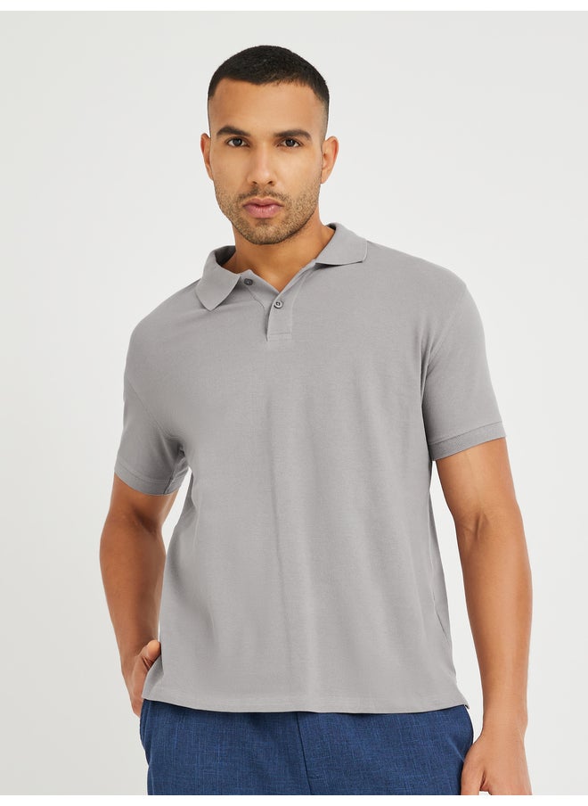 Styli Styli Solid Relaxed Fit Polo T-Shirt  - Image 1