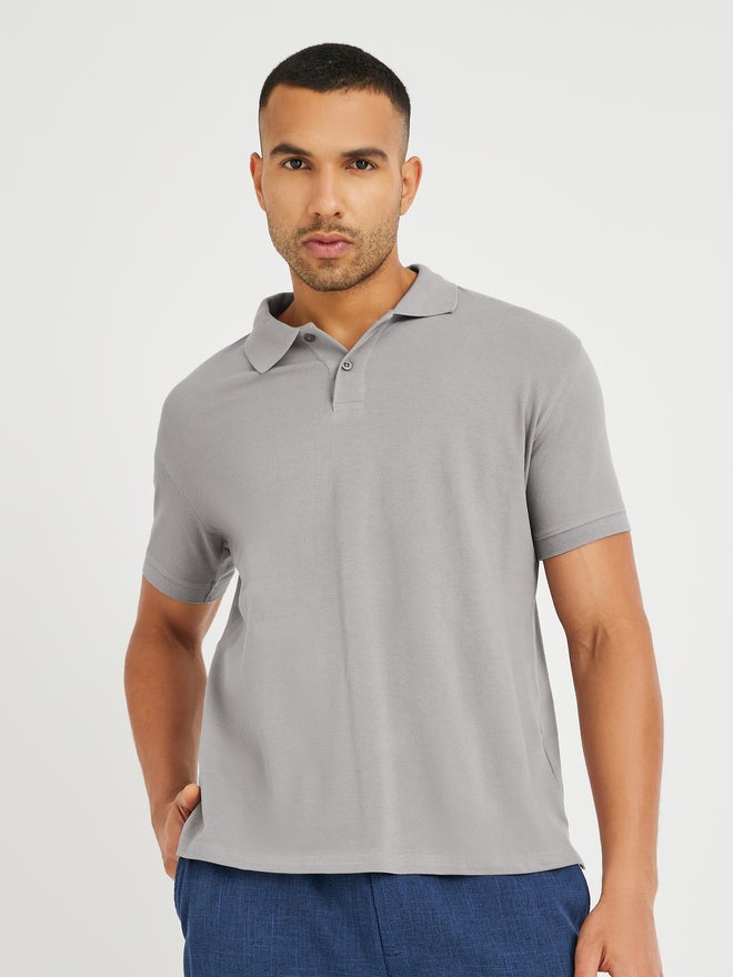 Styli Solid Relaxed Fit Polo T-Shirt - Image 1