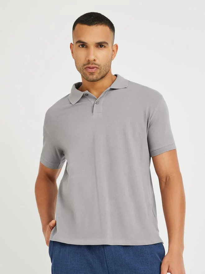 Styli Solid Relaxed Fit Polo T-Shirt