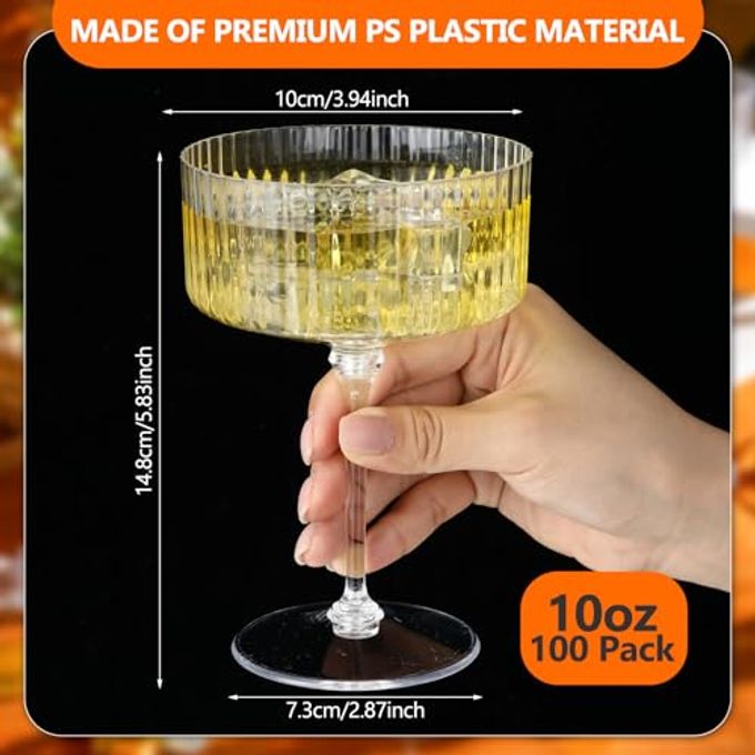 Jingmore 100 Pcs Ribbed Martini Glasses 10 Oz Disposable Plastic Vintage Ribbed Coupe Glasses Unbreakable Dessert Parfait Glassware For Wedding Birthday Party Supplies (Clear) - Image 5