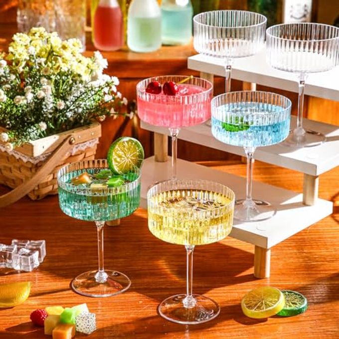 Jingmore 100 Pcs Ribbed Martini Glasses 10 Oz Disposable Plastic Vintage Ribbed Coupe Glasses Unbreakable Dessert Parfait Glassware For Wedding Birthday Party Supplies (Clear) - Image 3