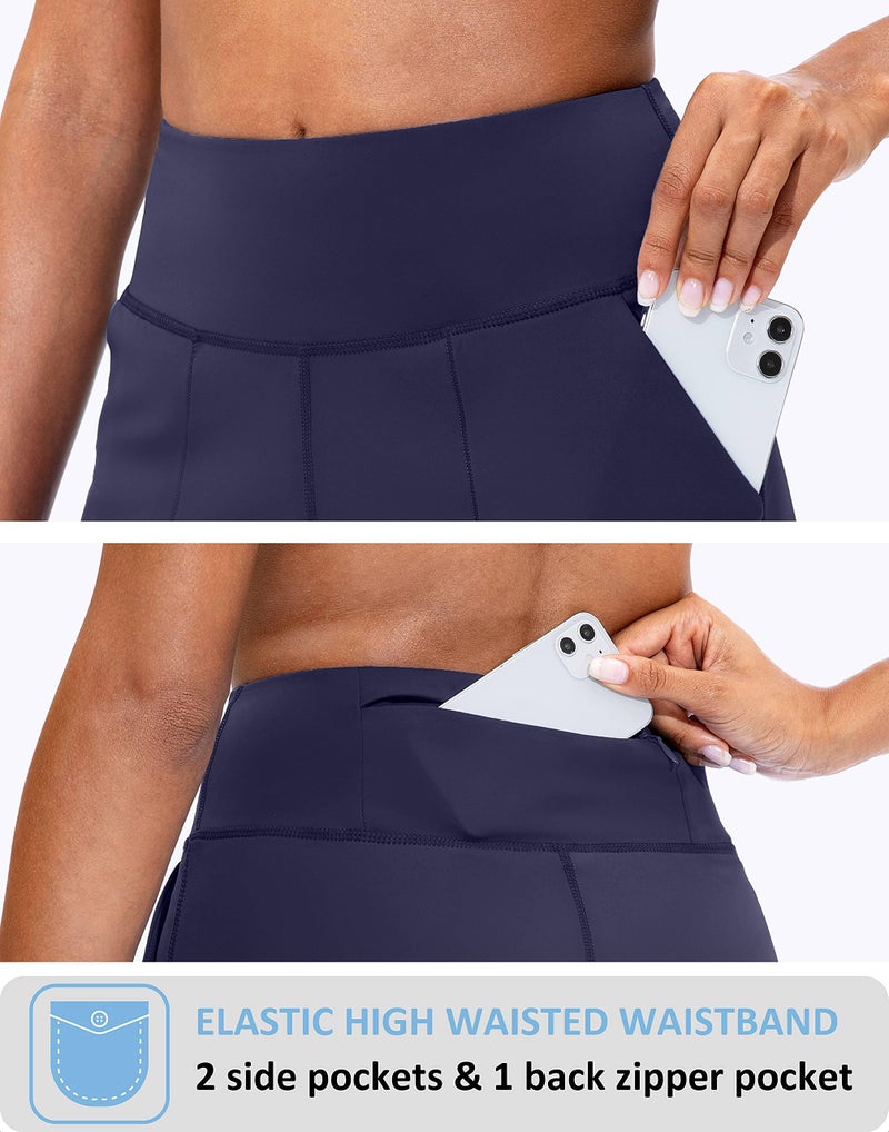 SANTINY Bermuda Shorts for Women with Zipper Pocket Womens High Waisted Long Shorts for Running Workout Athletic(Navy_XL) - Image 3