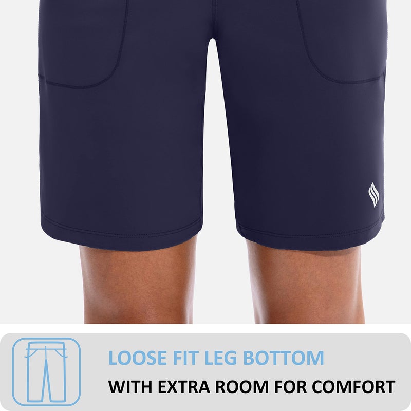 SANTINY Bermuda Shorts for Women with Zipper Pocket Womens High Waisted Long Shorts for Running Workout Athletic(Navy_XL) - Image 4