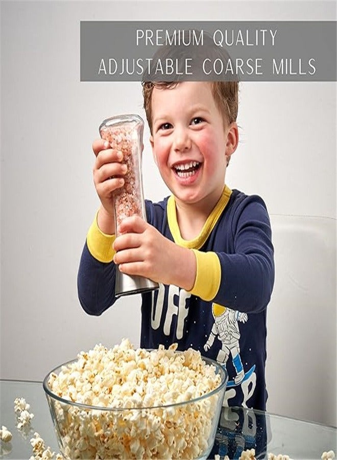 Goolsky مجموعة مطحنة الملح والفلفل الرائعة من جولسكي - زجاجات قابلة لإعادة التعبئة من الفولاذ المقاوم للصدأ مع مطاحن خشنة قابلة للتعديل - استمتع بالتوابل المفضلة لديك، فلفل مطحون طازج، ملح هيمالايا أو ملح البحر 200 مل - Image 4