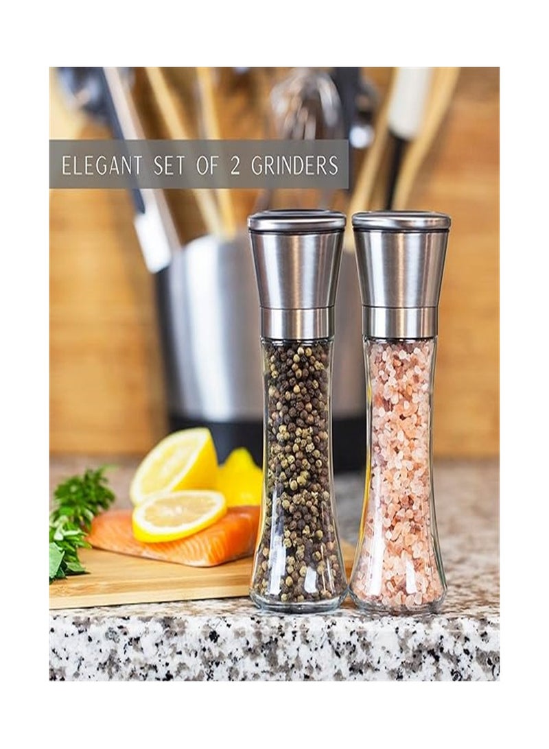 Goolsky مجموعة مطحنة الملح والفلفل الرائعة من جولسكي - زجاجات قابلة لإعادة التعبئة من الفولاذ المقاوم للصدأ مع مطاحن خشنة قابلة للتعديل - استمتع بالتوابل المفضلة لديك، فلفل مطحون طازج، ملح هيمالايا أو ملح البحر 200 مل - Image 2