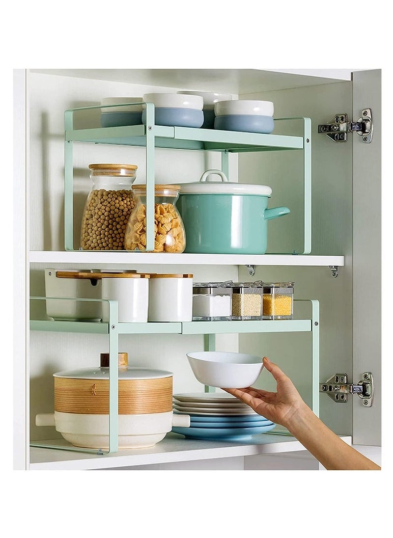 Captaintech Expandable Countertop Organizer Shelf, Cupboard Stand Kitchen Spice Rack,Cabinet Pantry Shelf, Organization and Storage For Kitchen Bathroom (GREEN)  - Image 4
