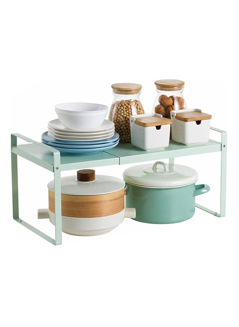 Captaintech Expandable Countertop Organizer Shelf, Cupboard Stand Kitchen Spice Rack,Cabinet Pantry Shelf, Organization and Storage For Kitchen Bathroom (GREEN)  - Image 1