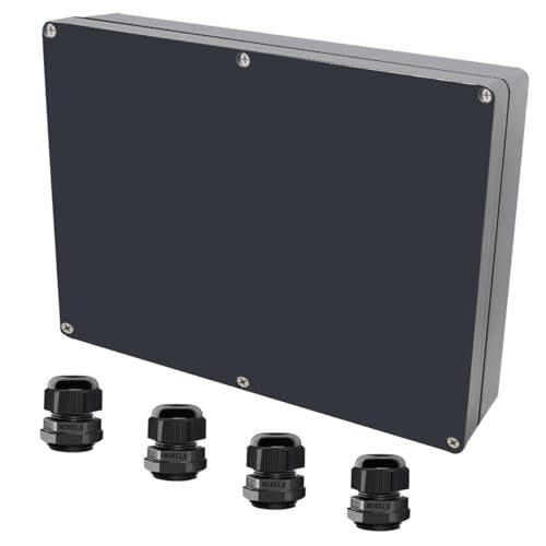 Raculety Project Box ABS Black Electrical Boxes IP65 Outdoor Waterproof Box Electronic Junction Box Power Enclosure with Cable Glands for DIY Project 11.42x8.27x2.48 inch (290 x 210 x63 mm) - Image 1