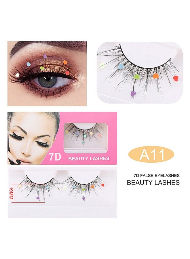 LuckNest 3 Pairs False Eyelashes, Festival Styles Dramatic Glitter Sequin Lashes with Cute Colorful Black Heart/Colorful Flower Lashes for Decorative Christmas New Year Halloweens Cosplay Party - Image 4