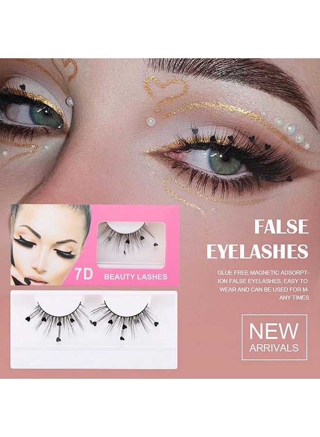 LuckNest 3 Pairs False Eyelashes, Festival Styles Dramatic Glitter Sequin Lashes with Cute Colorful Black Heart/Colorful Flower Lashes for Decorative Christmas New Year Halloweens Cosplay Party - Image 3
