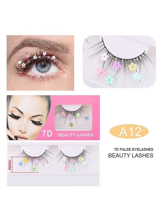 LuckNest 3 Pairs False Eyelashes, Festival Styles Dramatic Glitter Sequin Lashes with Cute Colorful Black Heart/Colorful Flower Lashes for Decorative Christmas New Year Halloweens Cosplay Party - Image 5