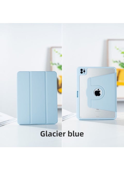 Suitable For Apple IPadpro11 Protective Cover Air5 Acrylic 9.7 Flat IPad10.2 Rotating 10.9 Hard Case-Color:[three-fold Rotation] Glacier Blue-Applicable Model:2024 Air 13 Inch
