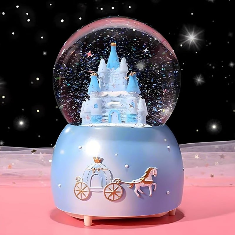 HAKSEIFA Snow Globes,Blue Castle Music Snowglobes with LED Lights,Automatic Snow Fall Effect,Home Decor for Kids Room Essentials Birthday Christmas Festival Gift for 5-16 Year Old Girls (Blue) - Image 1