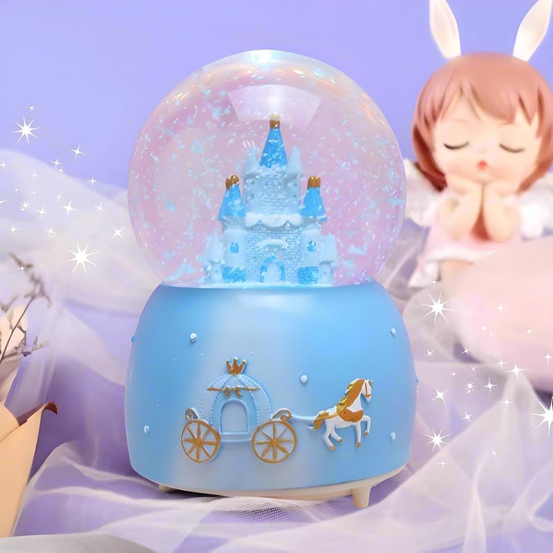HAKSEIFA Snow Globes,Blue Castle Music Snowglobes with LED Lights,Automatic Snow Fall Effect,Home Decor for Kids Room Essentials Birthday Christmas Festival Gift for 5-16 Year Old Girls (Blue) - Image 3
