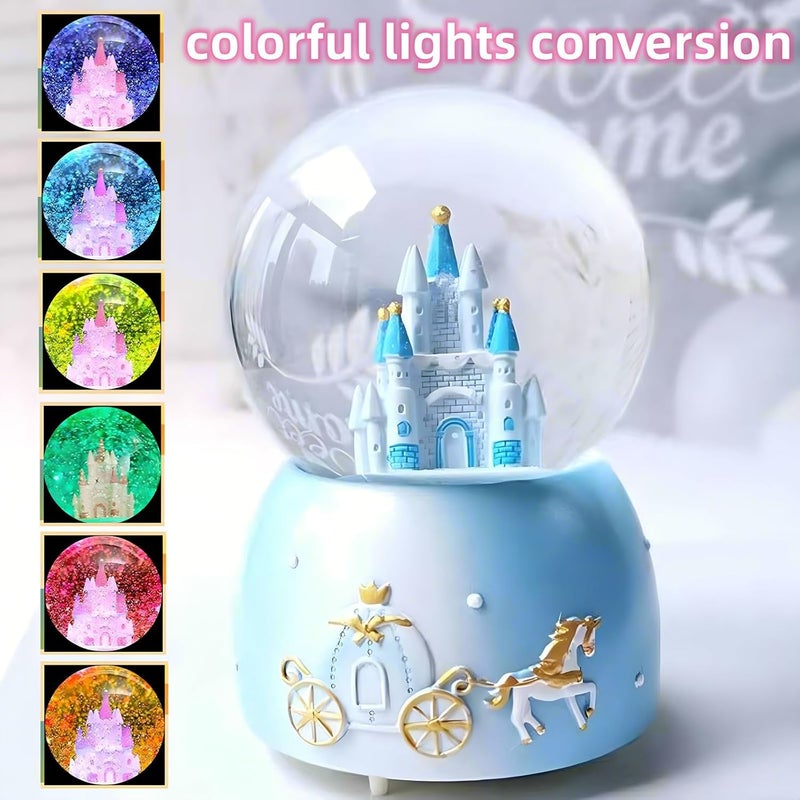 HAKSEIFA Snow Globes,Blue Castle Music Snowglobes with LED Lights,Automatic Snow Fall Effect,Home Decor for Kids Room Essentials Birthday Christmas Festival Gift for 5-16 Year Old Girls (Blue) - Image 2