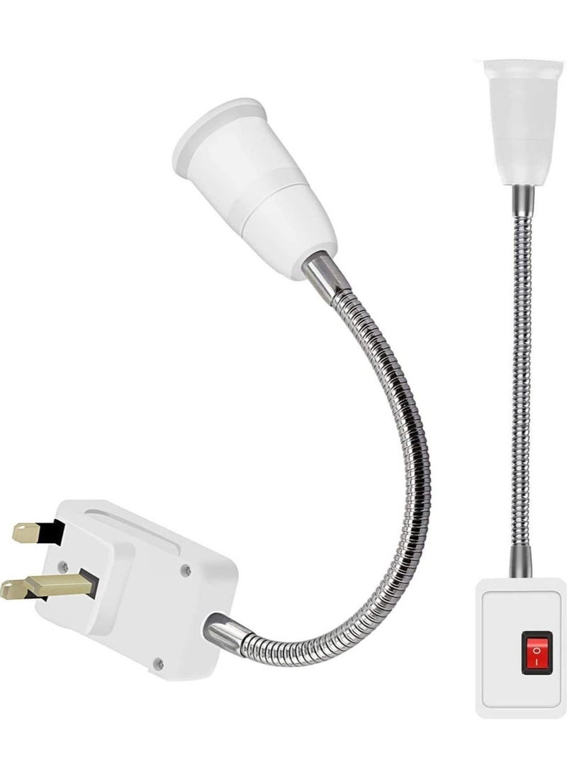Beauenty - Flexible E27 Lamp Bulbs Holder Converter Adapter UK Plug AC Power to E27 LED Bulbs Socket Adapter with On/Off Switch Universal Metal Extension Wall Lights Base - Image 1