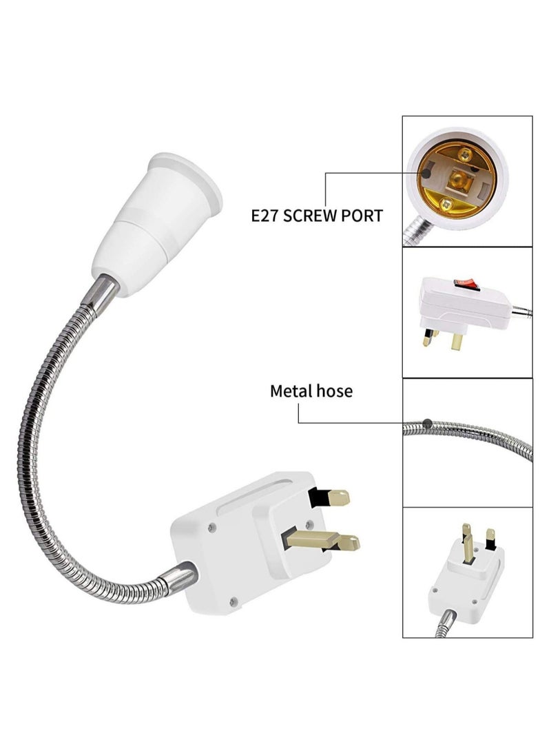 Beauenty - Flexible E27 Lamp Bulbs Holder Converter Adapter UK Plug AC Power to E27 LED Bulbs Socket Adapter with On/Off Switch Universal Metal Extension Wall Lights Base - Image 1