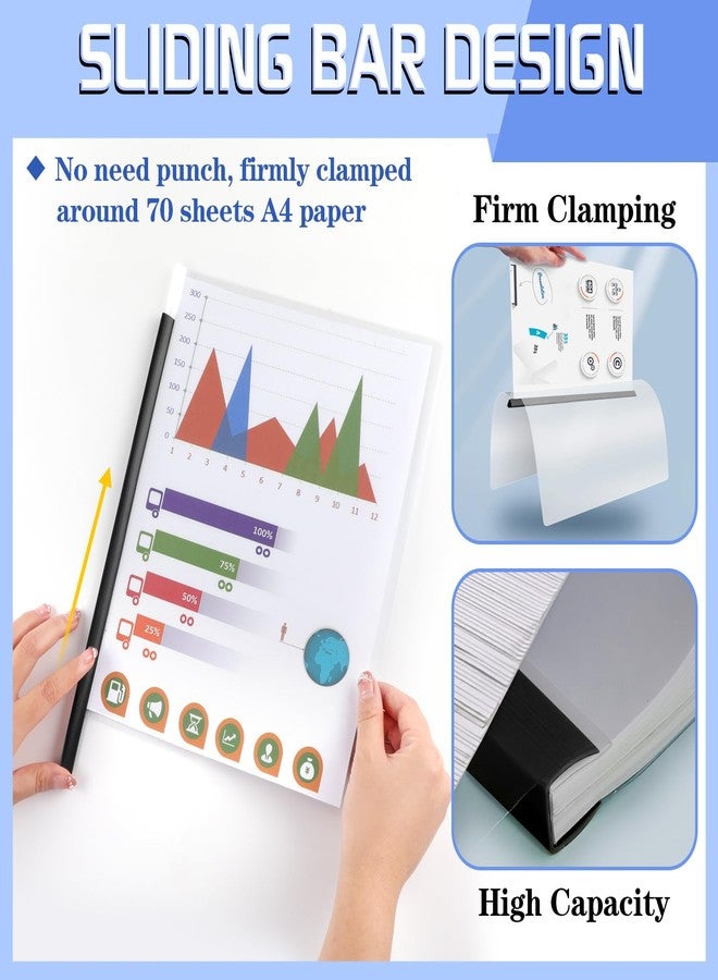 Coidea 13 Pack Report Covers with Sliding Bar, Clear Report Covers for A4 and Letter Size Paper, Presentation Folders Resume Document Covers for School Office, Black - Image 3