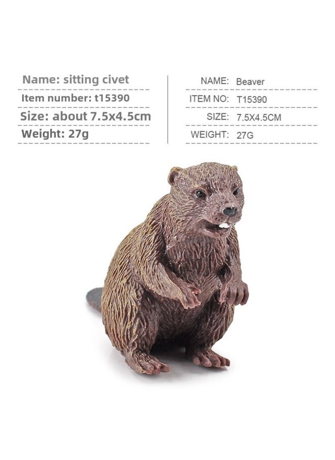 Generic Export Simulation Forest Animal Model Beaver Anteater Squirrel Monkey Rabbit White-tailed Deer Small Fox Toy-Color:PL127-024 Sit Beaver 27g  - Image 1