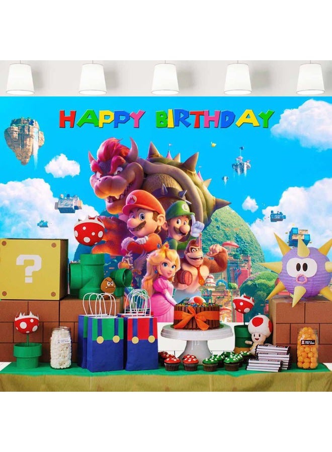 Ericbackdrop Super Mario Movie Backdrop for Birthday Party Video Game Blue Sky Background Kids Mario Bros Party Supplies Cake Table Banner 7x5 ft 430 - Image 2