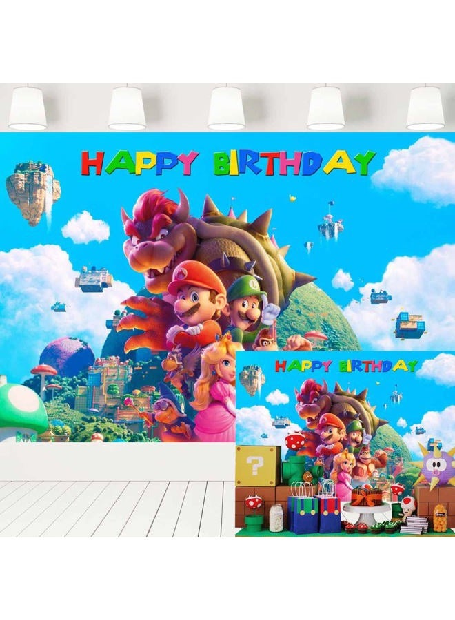 Ericbackdrop Super Mario Movie Backdrop for Birthday Party Video Game Blue Sky Background Kids Mario Bros Party Supplies Cake Table Banner 7x5 ft 430 - Image 1