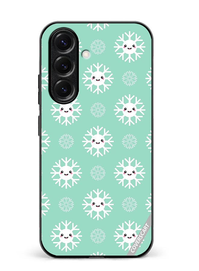 VR CREATIVE Protective Case Cover For Samsung Galaxy S25 Plus Cute And Happy Snowflakes Characters Design Multicolour