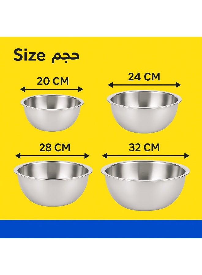 Sweet Home Stainless Steel Round Basin 4PCS – 22, 24, 28, 32CM | Durable Food-Grade Mixing & Washing Bowl for Kitchen Use - Image 2