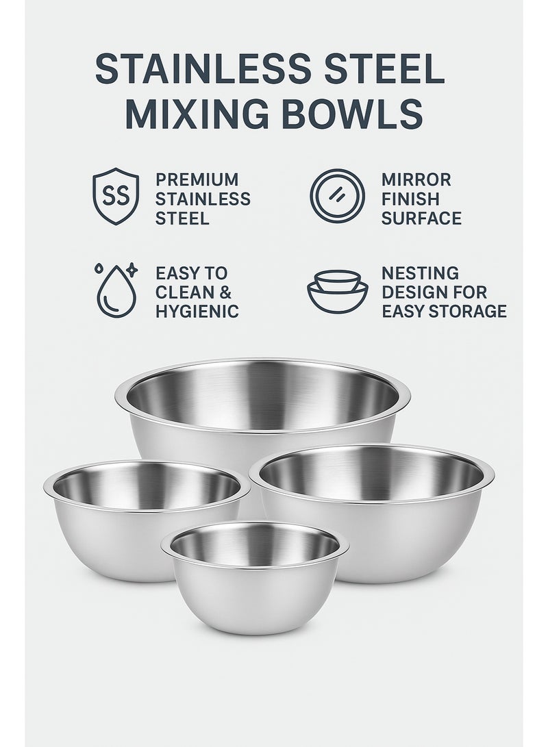 Sweet Home Stainless Steel Round Basin 4PCS – 22, 24, 28, 32CM | Durable Food-Grade Mixing & Washing Bowl for Kitchen Use - Image 3